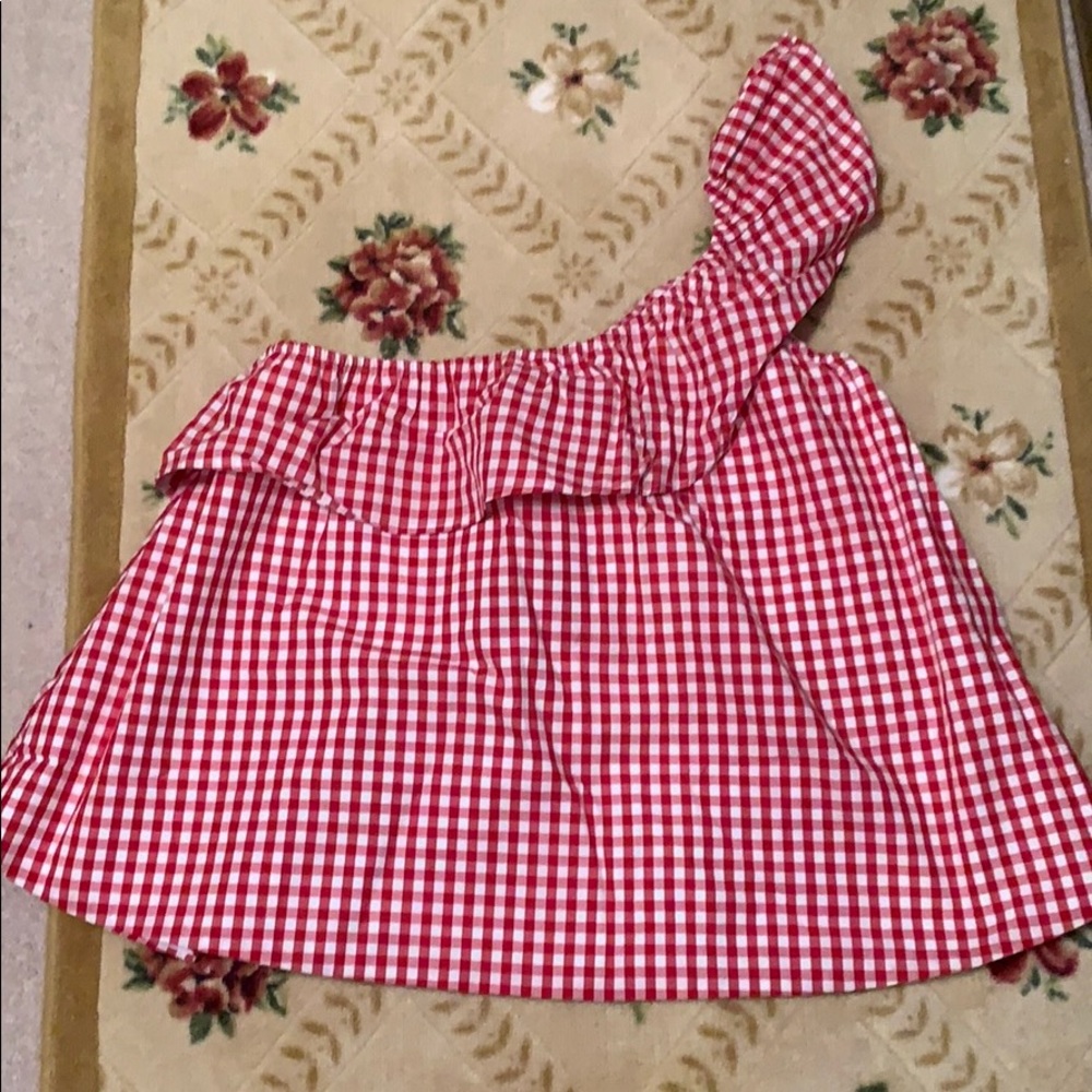 NWT Lauren James Gingham Plaid One Shoulder Top